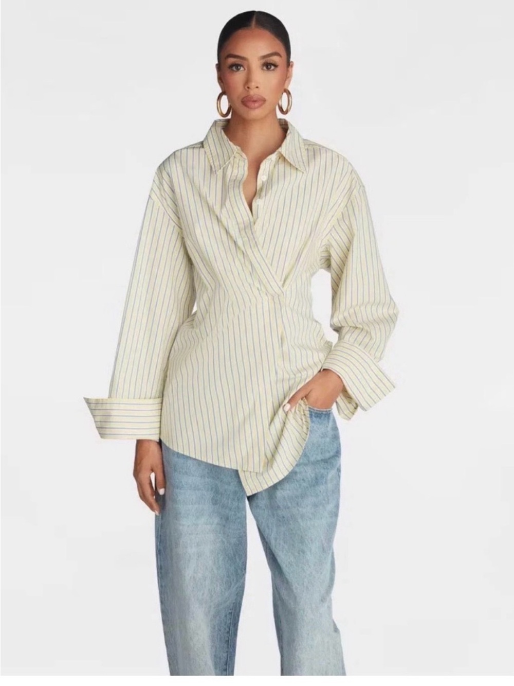 KBB by Kahlana The Wrap Shirt yellow long sleeve button down size small nwt